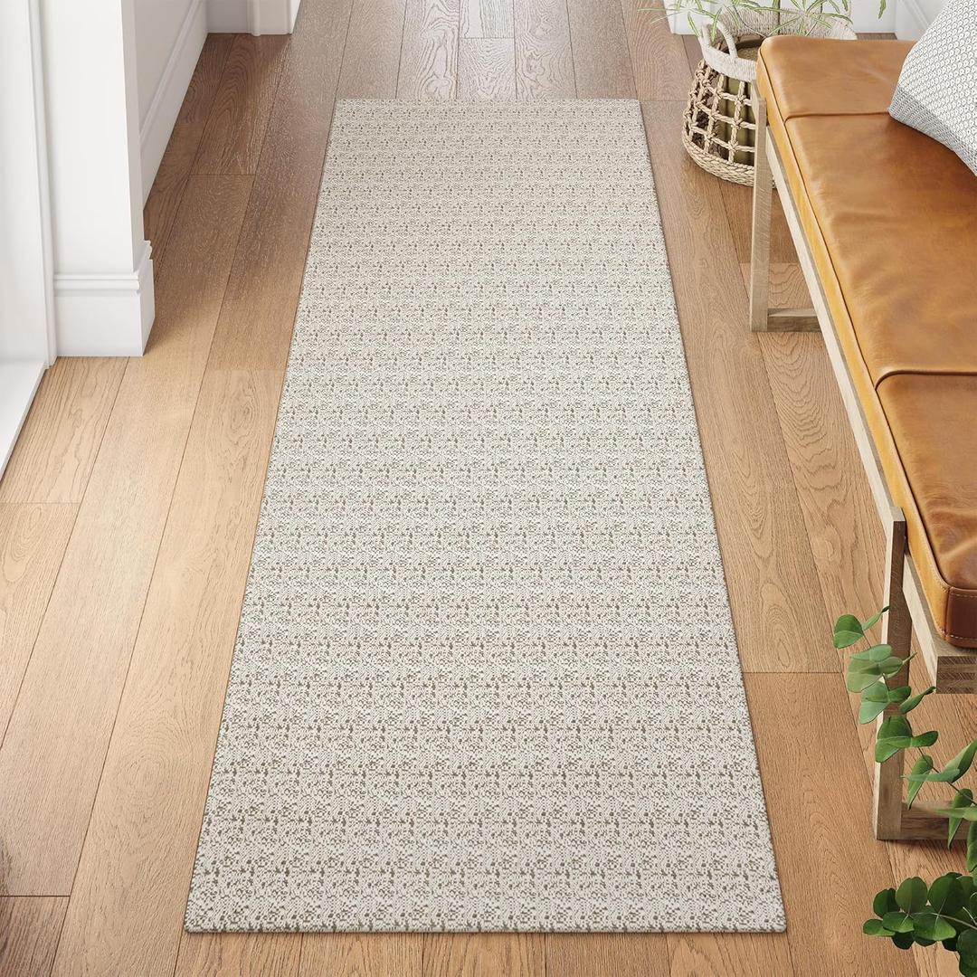 Collive 2x7 Runners Rug for Hallways, Washable Farmhouse Kitchen Runner Rug Boho Non Slip Low-Profile Indoor Entryway Rug, Tan Woven Cotton Bedroom Carpet for Bathroom Doorway (2' x 7', Natural)