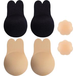 BHDUDF Sticky Bra Strapless Sticky Invisible Push up Silicone Bra for Backless Dress with Nipple Covers Adhesive Bras(A&B Cup) (Black&nude)