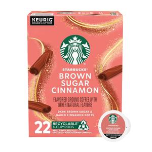 Starbucks K-Cup Coffee Pods, Flavored Hot or Iced Coffee, Brown Sugar Cinnamon, 22 Keurig Pods (EXP 03/04/27)