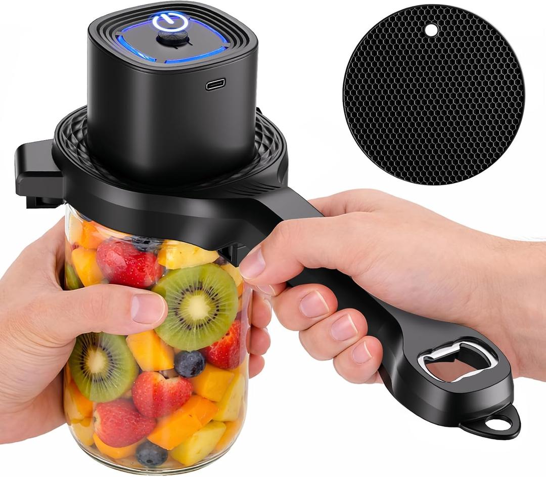 Rechargeable Electric Jar Opener, 2-in-1 Jar Opener Electric And Bottle, With Power-Clamp Technology, Easy Opening Opener For Weak Hands & Seniors & Arthritis, Includes Free Rubber Gripper Pad