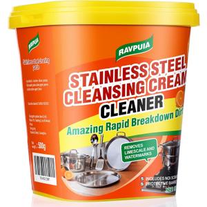 STAINLESS STEEL CLEANER & POLISH - Heavy Duty Cleaning Paste for Stove, Oven, Pans, Cookware, Sink | All Purpose Multi-Purpose Household Cleaner | Removes Grease & Stains | with 2 Sponges (500g)