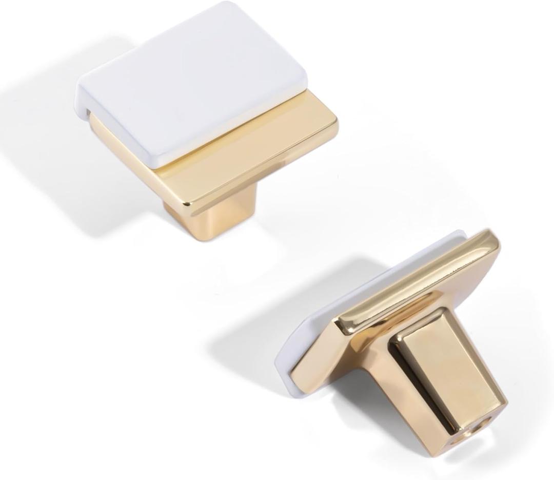 10 Pack Brushed Brass Cabinet Pulls Matched Knobs 2 Tone Cabinet Handles Gold and White Kitchen Cabinet Handles Brushed Gold Cabinet Hardware for Cupboard