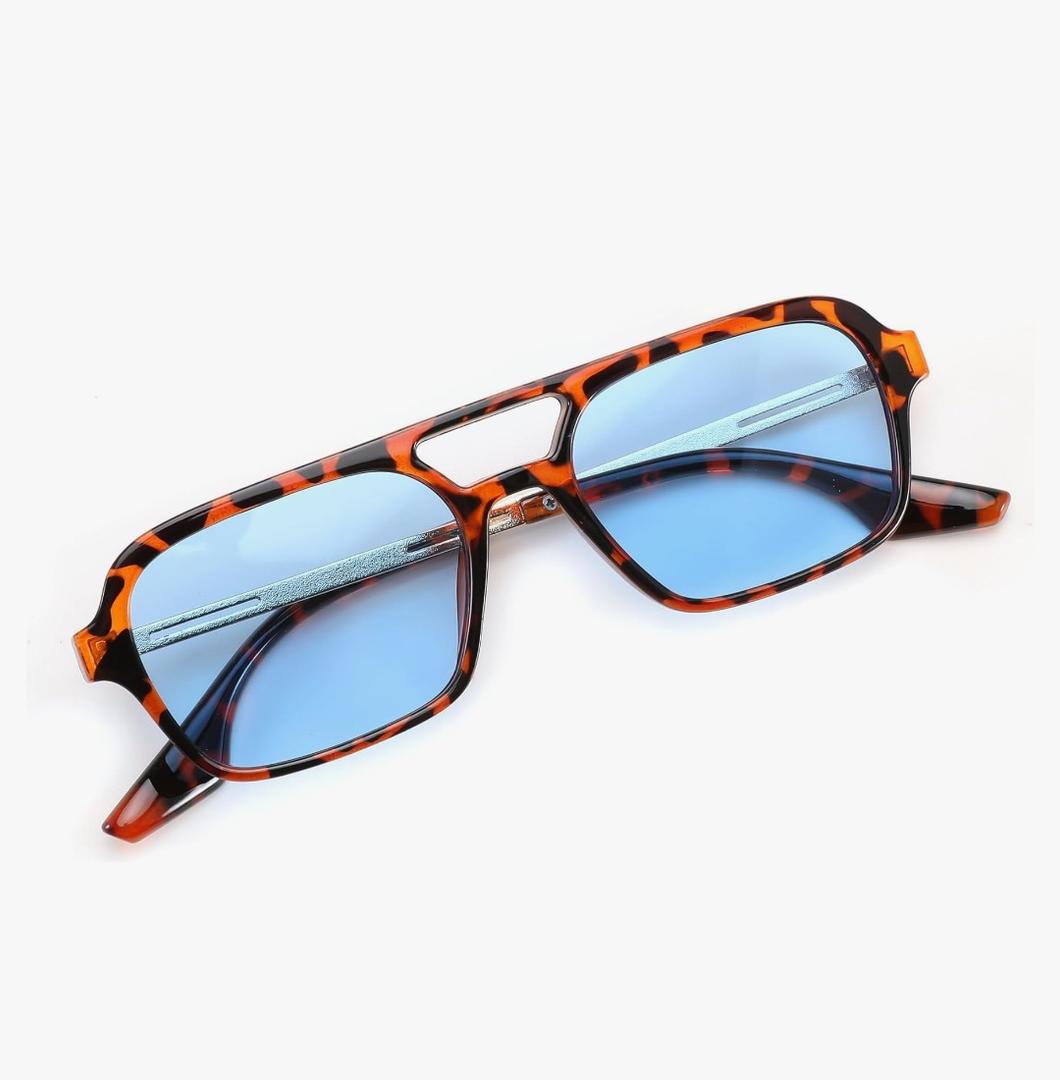 FEISEDY Vintage Square 70s Flat Aviator Sunglasses Women Men Metal Design Shades B2752