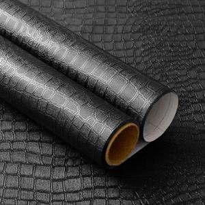 Yancorp 16"x394" Black Textured Wall Paper Peel and Stick Modern Wallpaper Contact Paper Matte Faux Leather Removable Self Adhesive Waterproof Contact Paper for Bedroom Cabinets