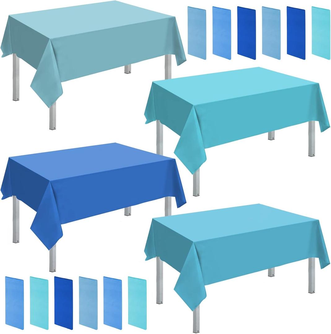Frienda 12 Pcs Assorted Color Disposable Plastic Tablecloth Rectangle Table Cover Decorative Plastic Disposable Table Cloths for Theme Party Birthday Wedding Picnic Home (Blue Series, 54 x 108 Inch)
