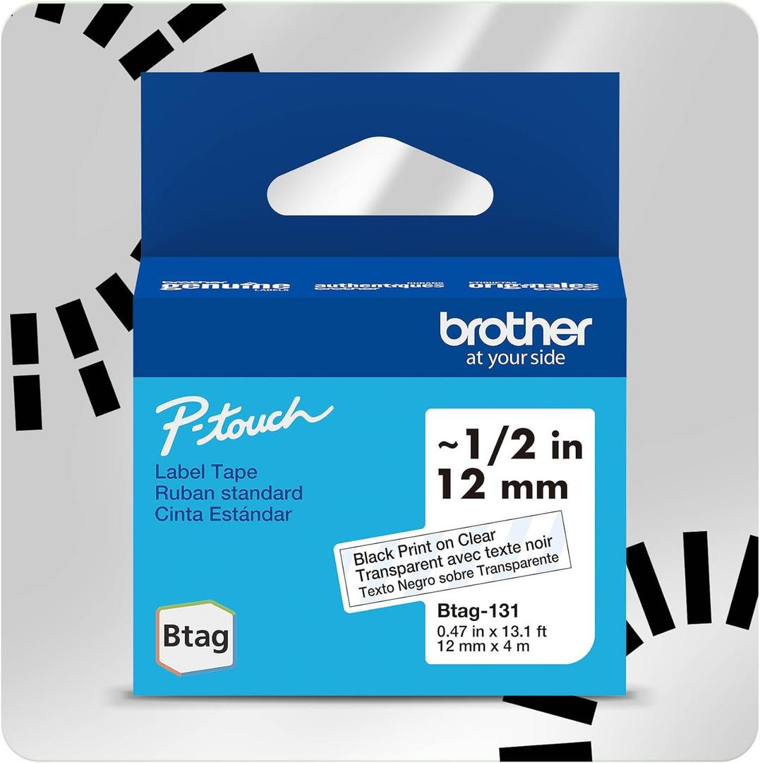 Brother Genuine P-Touch Btag BTAG131 Black on Clear Label Tape ~1/2in by 13.1ft (12mm x 4m)