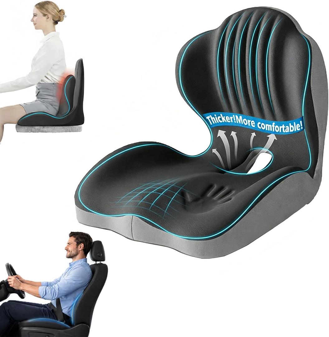 Ergonomic L-Shaped Memory Foam Seat Cushion with Lumbar Support, Designed to Help Relieve Tailbone, Coccyx & Lower Back Pain for Office,Truck, Car & Travel (Grey)