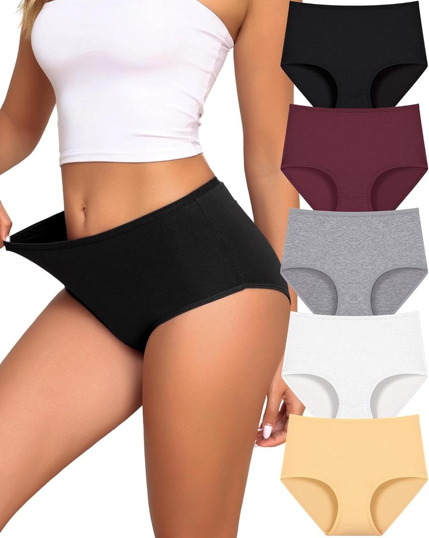 UNDER THE SEA Cotton Underwear for Women High Waisted Full Coverage Soft Briefs Plus Size Women's Panties XS-XXXL 5 Pack (XL)