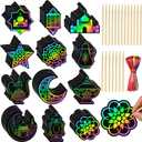 Deekin 120 Pcs Eid Scratch Paper Set Ramadan Crafts Scratch Cards Hanging Ramadan Gifts Eid Magical Party Activities DIY Art Painting Project Supplies