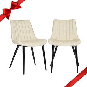 ECOTOUGE Dining Chairs Set of 2, Comfy Faux Leather Kitchen Chairs with Metal Legs, Mid Century Modern Chair for Bedroom, Living Room, Beige