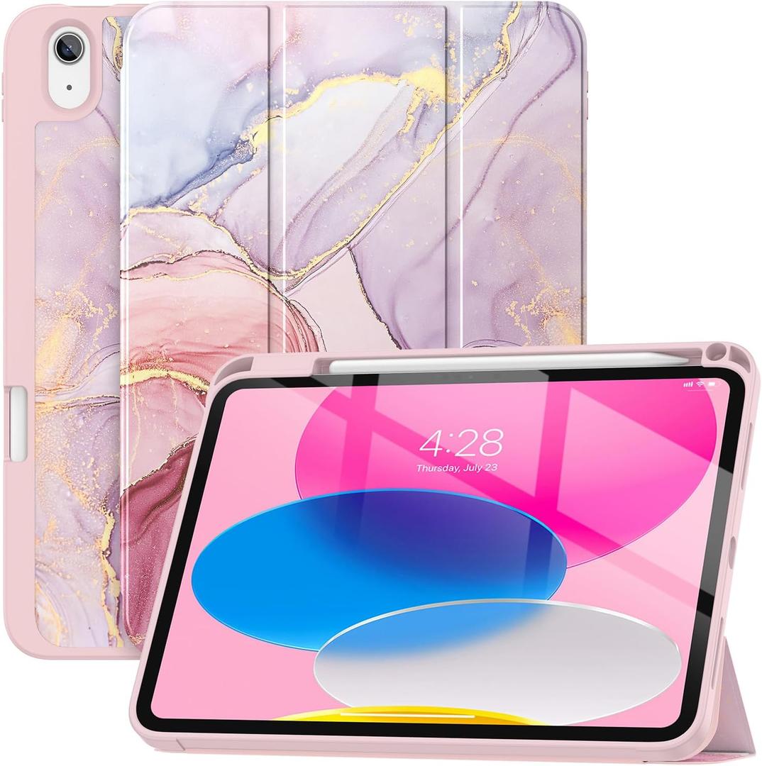 Soke Case for iPad (A16) 11th Generation 2025, Compatible with 10th Gen 10.9 Inch 2022, Shockproof Cover with Pencil Holder, Auto Wake/Sleep & Tri-fold Stand, Dreamy Marble