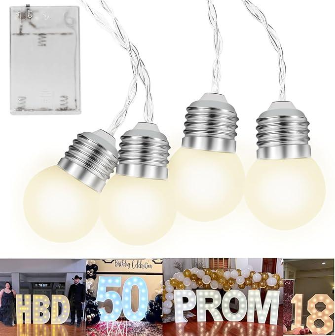 13 LED Light Bulbs - Battery Operated G40 String Lighting for Marquee Letters Numbers - Indoor & Outdoor Kids Party and Christmas Decor - Bedroom Decorative Waterproof
