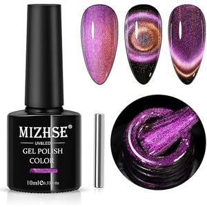 MIZHSE 9D Cat Eye Gel Nail Polish, Rose Red Magnetic Gel Polish with Magnet Stick, Magic Shimmer Galaxy Effect Holographic Glitter Silky Cat Eye Nail Polish Soak Off Nail Art Salon Manicure at Home