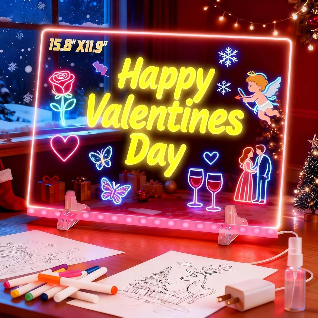 LED Drawing Board for Kids - 20 Inch Erasable Acrylic Electronic White Boards, with 7 Neon Markers,Stand, 7 RGB Colors & 4 Modes - Creative Fun & Christmas Gift for Grandkids