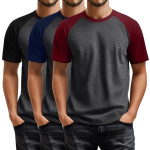 3 Pack Men's Big and Tall Baseball T-Shirts Raglan Sleeve Crew Neck Casual Loose Tops Athletic Summer Tees (4X-Large, Dark Gray/Black, Dark Gray/Navy Blue, Dark Gray/Wine Red)