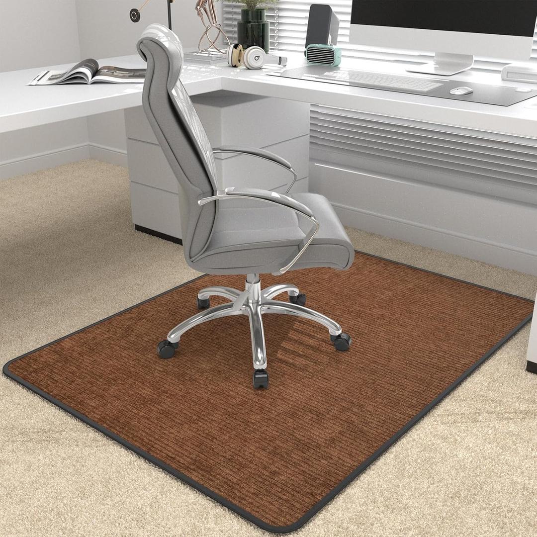 Heavy Duty Office Chair Mat for Carpet and Hardwood Floor Bohemian Desk Chair Mat Rug 36'' x 48'' Jacquard Woven Surface Floor mats for Office Home (Corduroy-brown)