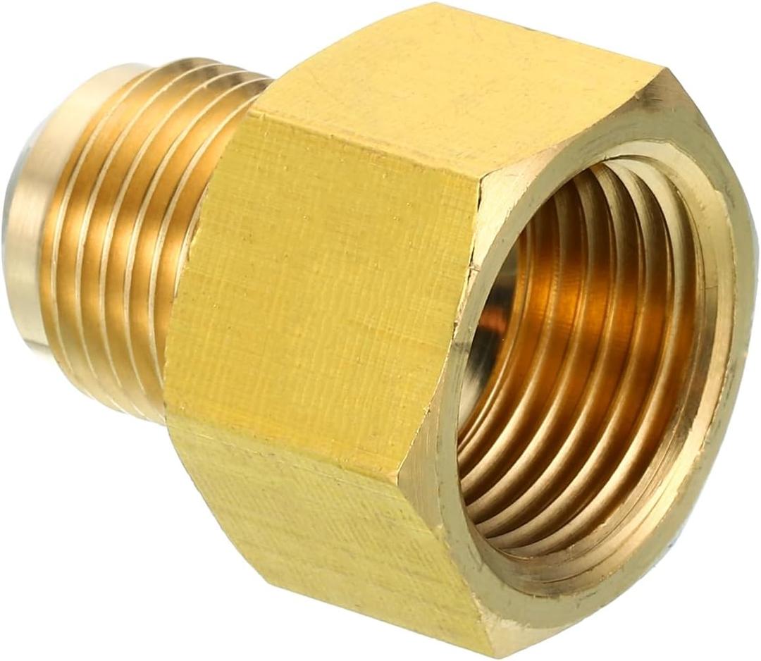 PATIKIL 5/8 Inch Female Flare (7/8"-14UNF) x 1/2 Inch Male Flare (3/4"-16UNF) Connector, SAE 45 Degree Flare Brass Adapter Flare Pipe Fitting for Air Gas Line Refrigeration HVAC