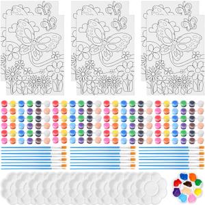 Marspark 72 Pcs Butterfly Pre Printed Canvas Painting Kit Back to School Gifts 12 Pre Drawn Canvas 24 Acrylic Painting Strips 24 Brushes 12 Palette for Kids Adult Classroom Birthday Art Party Favors