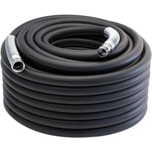 Guitrees 2026 Upgraded Garden Hose 150FT x 3/4", Heavy Duty Rubber Water Hose with Five Layered Braiding, Swivel male and female Nickel-plated Brass Fittings, 1200PSI Burst, 300PSI Working (Black)