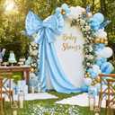 DoubleFill 55 x 118'' Giant Blue Bow Backdrop Oversized Silk Coquette Bow for Something Blue Bridal Shower Decor Large Hall Outdoor Weddings Birthday Party Baby Shower Indoor Home Wall Room Decoration