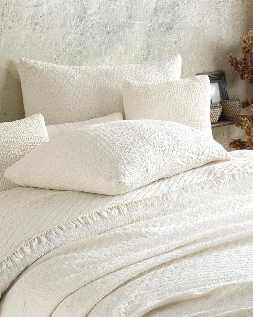 King Size 4 Layers Pillowcases,Cotton Muslin Shams,Breathable 4 Layer Pillowcovers (Beige Jaquard, Only 2 King Pillowcase 20 x 36 inches)