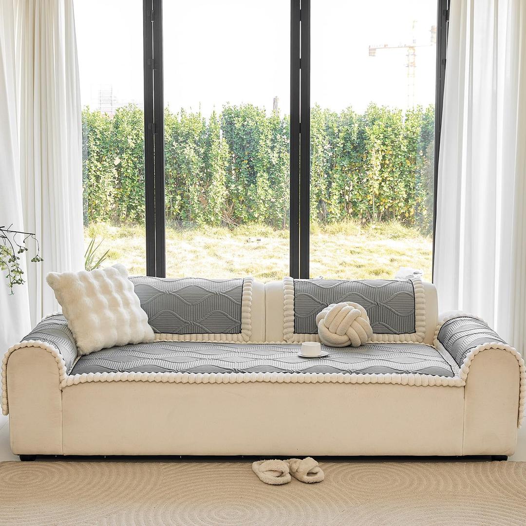 BOV Light Gray 2771" Couch Covers for Dogs Non Slip Sofa Cover Washable, Pet Couch Covers for Sofa Non Slip, Large Couch Protector for 3 Cushion Couch Modern Seating