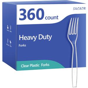 SACATR 360 Count Plastic Forks Heavy Duty, Plastic Silverware Clear Forks, Premium Disposable Forks Bulk, BPA-Free, Heat Resistant, Suitable for Parties, Events and Everyday Use