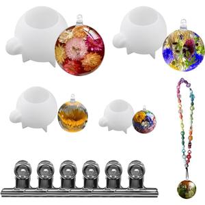 10 Pcs Sphere Resin Molds, Round Ball Epoxy Resin Molds with 6pcs Clip,3D Crystal Ball Silicone Mold for DIY Flower Preservation, Candle Making, Office and Home Decoration (Ball)