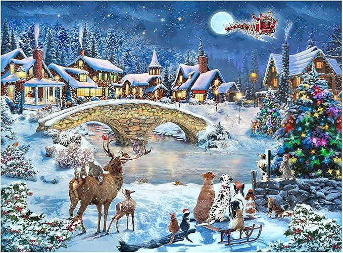 CGRLVDXW Christmas Puzzles 500 Piece, Christmas Night in Winter 500 Piece Puzzles, Jigsaw Puzzle for Adults Challenging Perfect for Holiday 27x 20inch