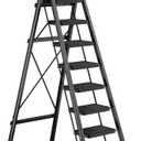 9 Step Ladder with Tool Tray,Folding Step Stool with Wide Pedal,Safety Locking,Convenient Tool Platform,Sturdy Steel Ladder Portable Safety Ladder for Painting Home Garden Outdoor Garage