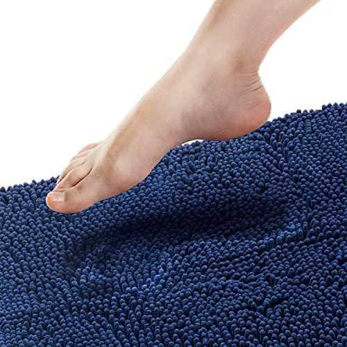 Bathroom Rugs, Extra-Thick Memory Foam Bath Mat, Ultra-Soft Chenille Microfiber, Highly Absorbent, Machine Washable, Shaggy Bath Mats for Bathroom, Non-Slip (21"x32") Navy Blue