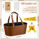 Wonderjune Empty Gifts Baskets with Mother's Day Leather Gift Bags Ribbons Greeting Cards Empty Baskets with Handles for Mother's Day Lover Birthday Shower Favor Wrapping Gift(Brown,Large)