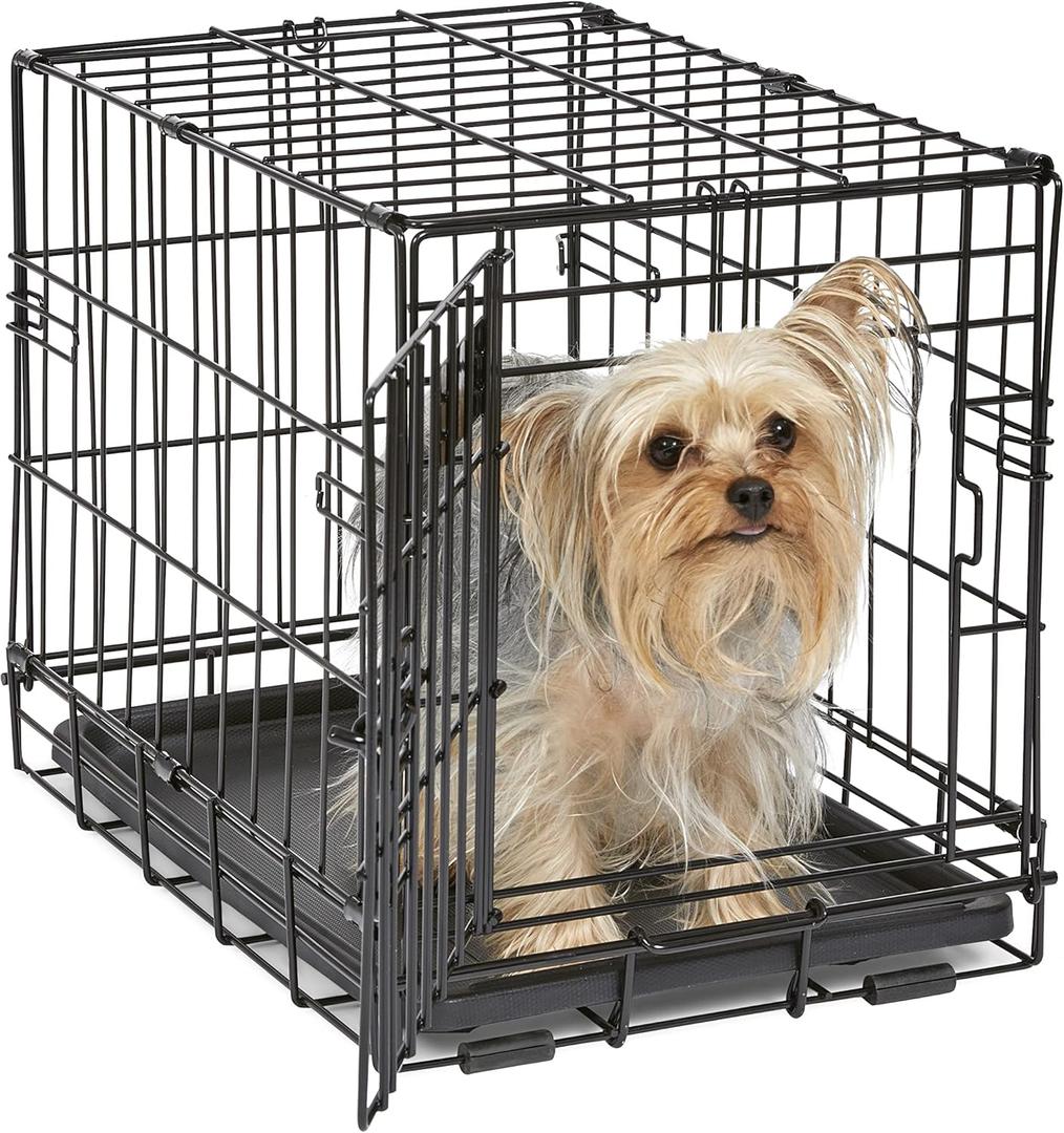 Midwest Homes for Pets Newly Enhanced Single & Double Door iCrate Dog Crate, Includes Leak-Proof Pan, Floor Protecting Feet, Divider Panel & New Patented Features (18.0"L x 12.0"W x 14.0"H, Black)