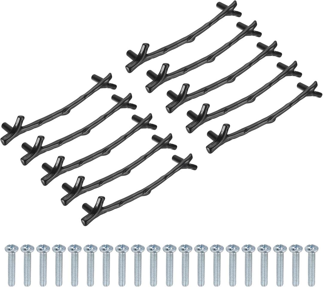 uxcell 10Pcs Twig Knobs, 6" Zinc Alloy Tree Branch Furniture Dresser Pull Handles for Kitchen Wardrobe Farmhouse (Black, 5" Hole Distance)