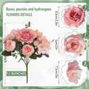 12 Bundles Peony Artificial Flowers, Peonies Artificial Flowers with Peonies Fake Peony Flower Bouquets for Home Decor, Wedding, Table Centerpieces (Pink, Peonies and Roses)