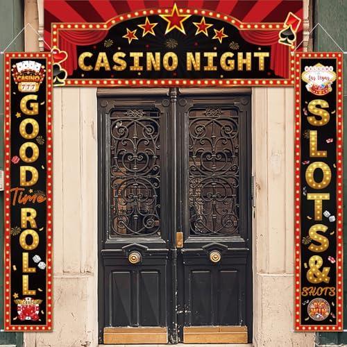 Casino Night Porch Banner Welcome Casino Theme Party Decorations Gold Red Black Dice Star for Poker Vegas Game Night Birthday Background Party Decor