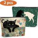 DETIGER 2 PCs Floral Cat Makeup Bag Cat Lover Gifts Cat Gifts Cosmetic Bag, Cat Mom Gifts Cat Themed Gifts for Women Best Friends Coworkers, Cute Cat Stuff Christmas birthday Gifts Zipper Pouch