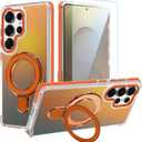 Magnetic Fit for Samsung Galaxy S25 Ultra Case with Stand, Orange | [Compatible with Magsafe] [Cute Fluorescent Design] [1 Screen Protector] Slim Translucent Matte Case for S25 Ultra 6.9"