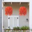 Ivydale 2 PCS Artificial Fall Hanging Flowers Fake Plants Outdoor,Silk Morning Glory Faux Flowers with Eucalyptus Leaves,UV Resistant Realistic Mums Plants for Home Garden Decor (Orange)