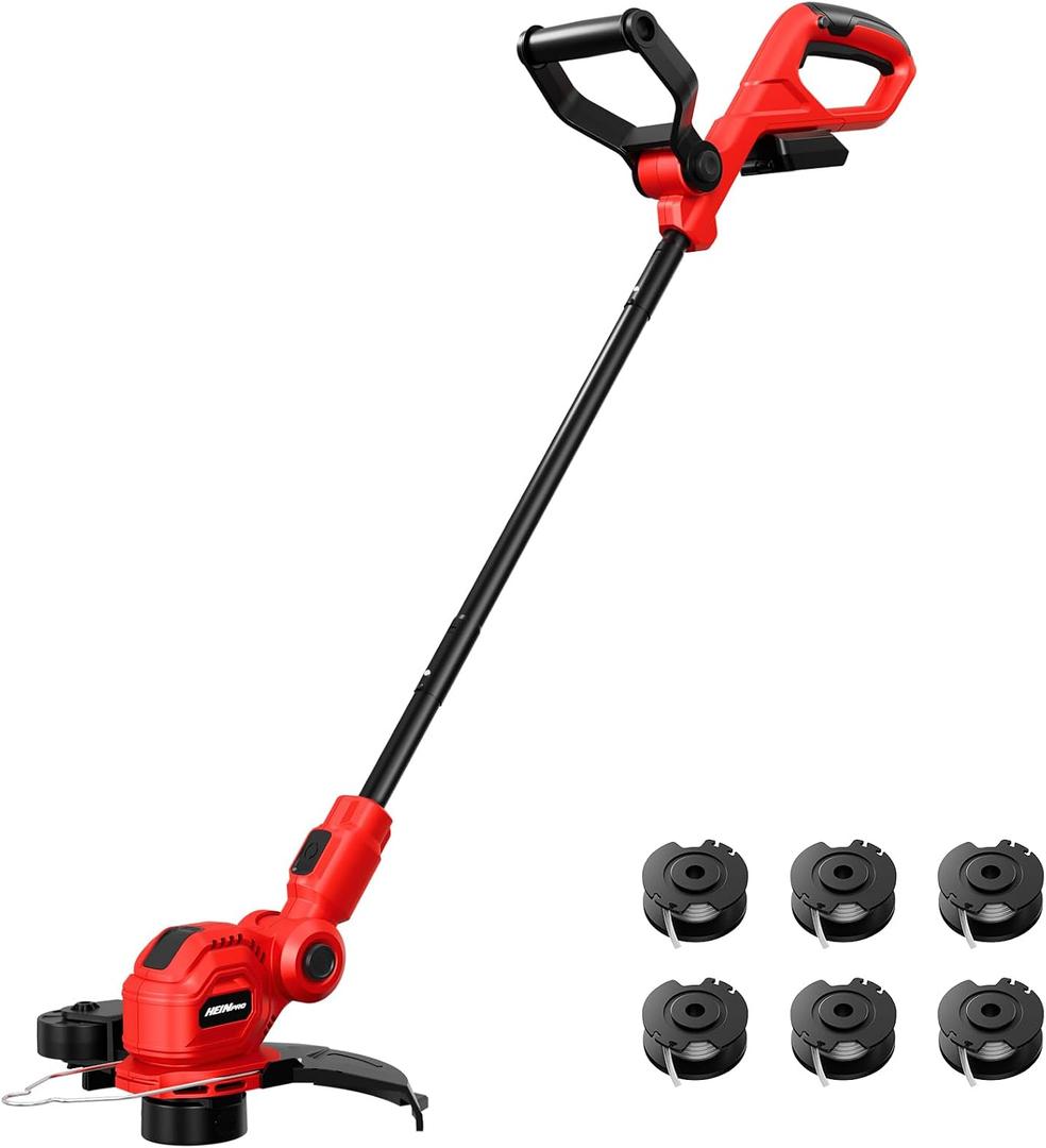 HEINPRO Cordless String Trimmer Compatible with Milwaukee M18 Battery, 12" Electric Weed Wacker, Auto Line Feed, Weed Eater Battery Powered Grass Trimmer, w/ 6 Line Spools, Red (Tool Only)