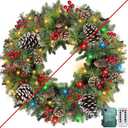 Remote Control  26 Inch Super Large Thick Prelit Christmas Wreath RealisticFeel 80 Warm White & Colorful Lights Timer 8 Mode Double Frame 268 Branches 8 Pinecone 40 Red Berry Xmas Decor Outdoor