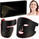 Red Light Therapy for Face and Neck, Infrared LED Mask Light Therapy 4 Light Waves with 850nm Near Infrared, Portable Rechargeable Red Light Therapy Mask Skincare Device for Facial Rejuvenation (Deep Black)