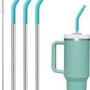 Reusable Metal Straws with Silicone Tip for Stanley 40oz,Stainless Steel Drinking Straws for 40oz Tumbler,3 Straight Tubes & 6 Tips& 1 Cleanr Brush(Jade) (Light Green)