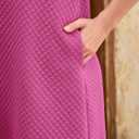Wenrine Womens 3/4 Sleeve Mini Dress Casual V Neck Collared Textured Loose Fall A Line Argyle Dresses with Pockets (Pink)