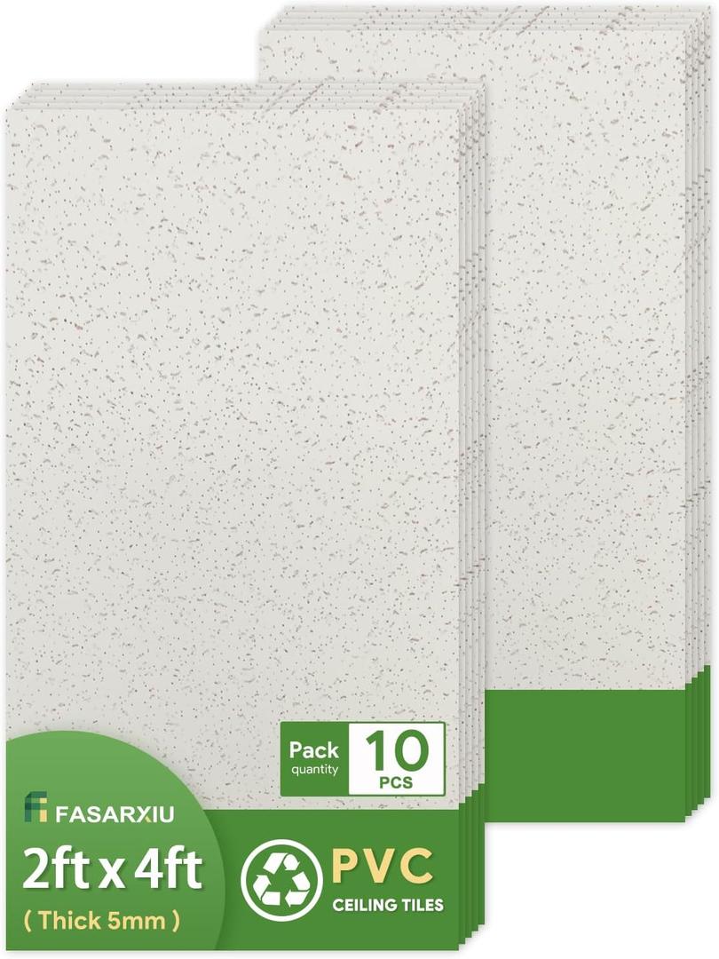 Fasarxiu 2ft x 4ft Printed Pro Ceiling Tiles Waterproof, Washable and Fire-Rated- High-Grade PVC Ceiling Tiles 24"x48" - Easy Drop-in Installation - Case of 10 (80 sq. ft.)