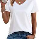 SMENG Women's Cotton V Neck T-Shirt Short Sleeve Solid Color Tee Casual Fit Tee Breathable Summer Fashion Tops, 2XL