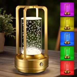 Portable Table Lamp for Outdoor Indoor: Cordless Rechargeable Desk Lamp with 10 Colors - Shower Lamp with Stepless Dimmable - Metal Battery Operated Lantern Light for Bedroom/Bar/Coffee Shop/Camping