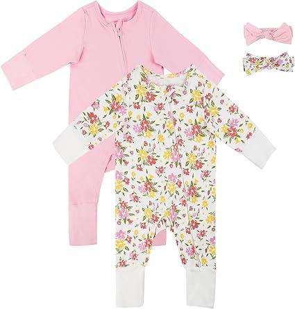 Satol Baby Girl Cotton Clothes, One-Piece Zip Front Footed, 2 Way Zipper Outfit Baby Clothes for Girls Size 6-9M