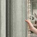 Sage Green Boho Blackout Curtains 2 Panels 84 Inch for Living Room Bedroom, Linen Texture Farmhouse Curtains with Tassels and White Cotton Embroidery Vintage Rustic Country Western