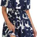 Off Shoulder Ruffle Dress for Women, A-Line Mini Dress with Belt, Fitted Bust Summer Wedding Guest Dress (Blue, M)